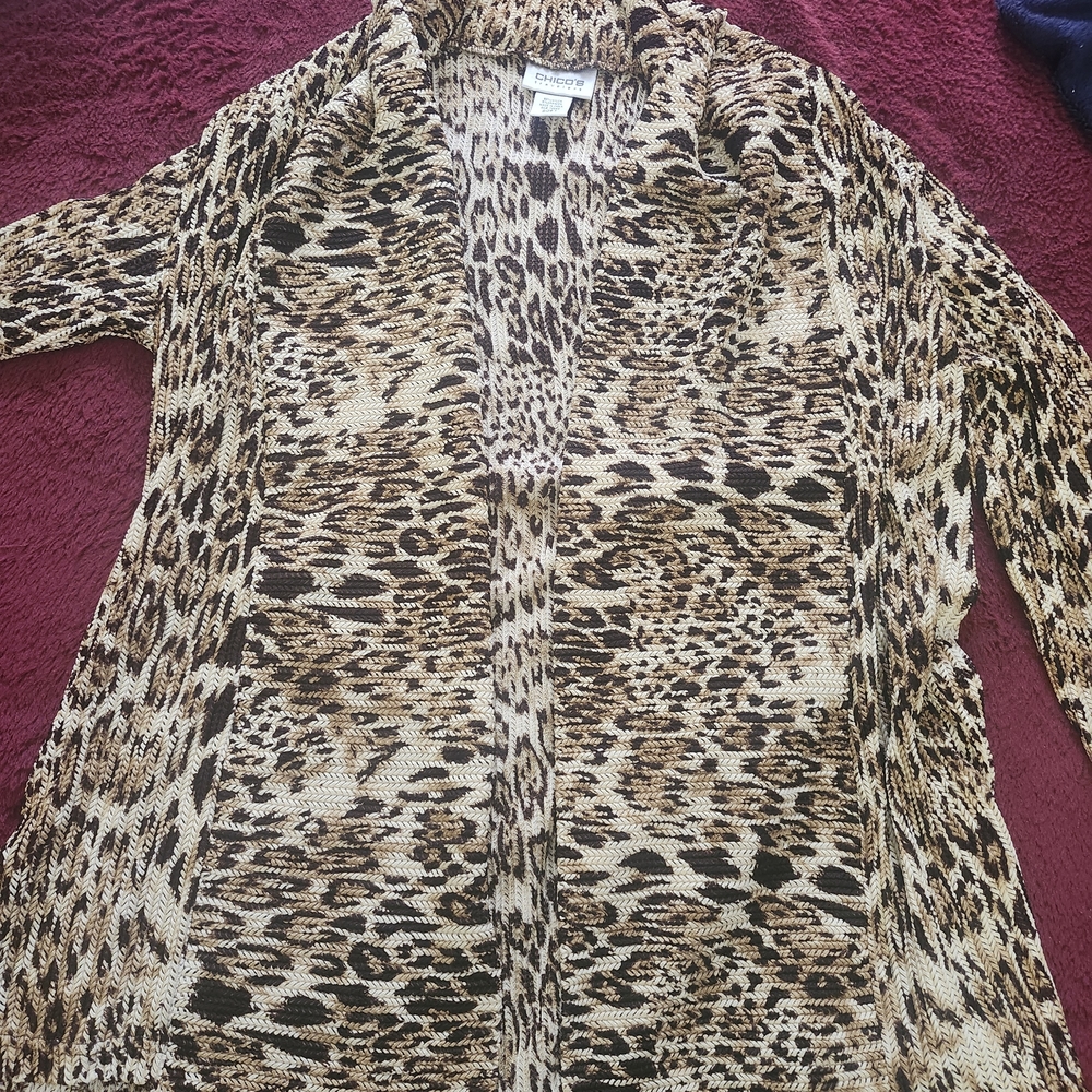 Chico's Brown and Cream Patterned Cardigan